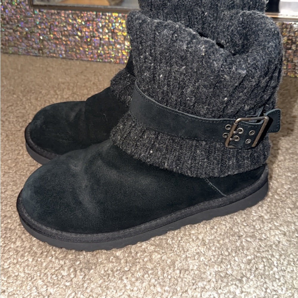 UGG Black Knit Ankle Boots with Buckle